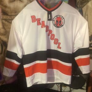 Spencer's White and Red Graphic hockey Jersey ”DEADPOOL”.